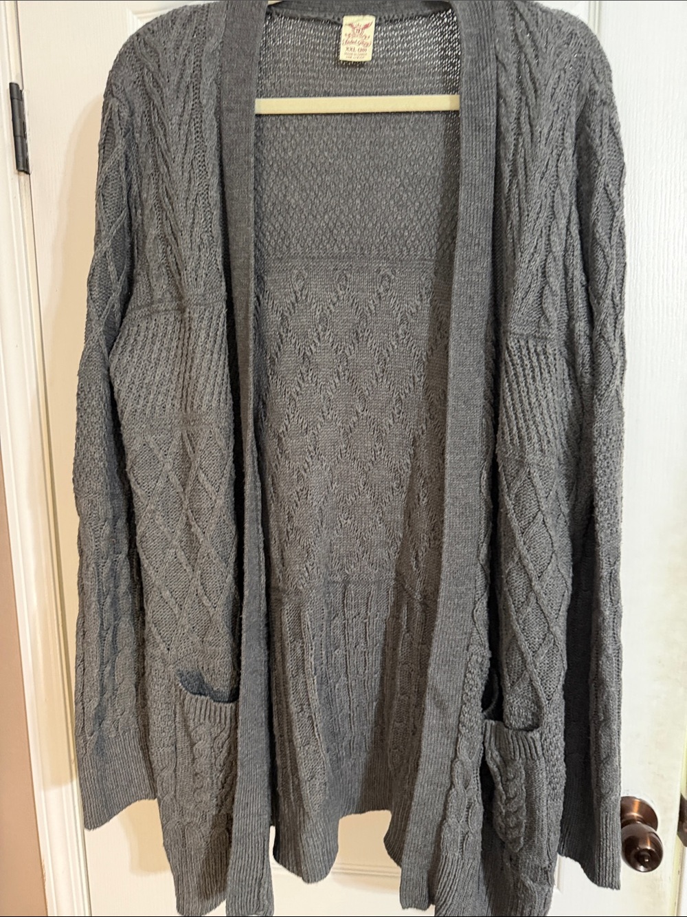 Faded Glory Charcoal Gray Open-Front Cable Cardigan